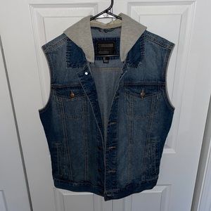 Forever 21 Denim Vest with Removable Hood Large